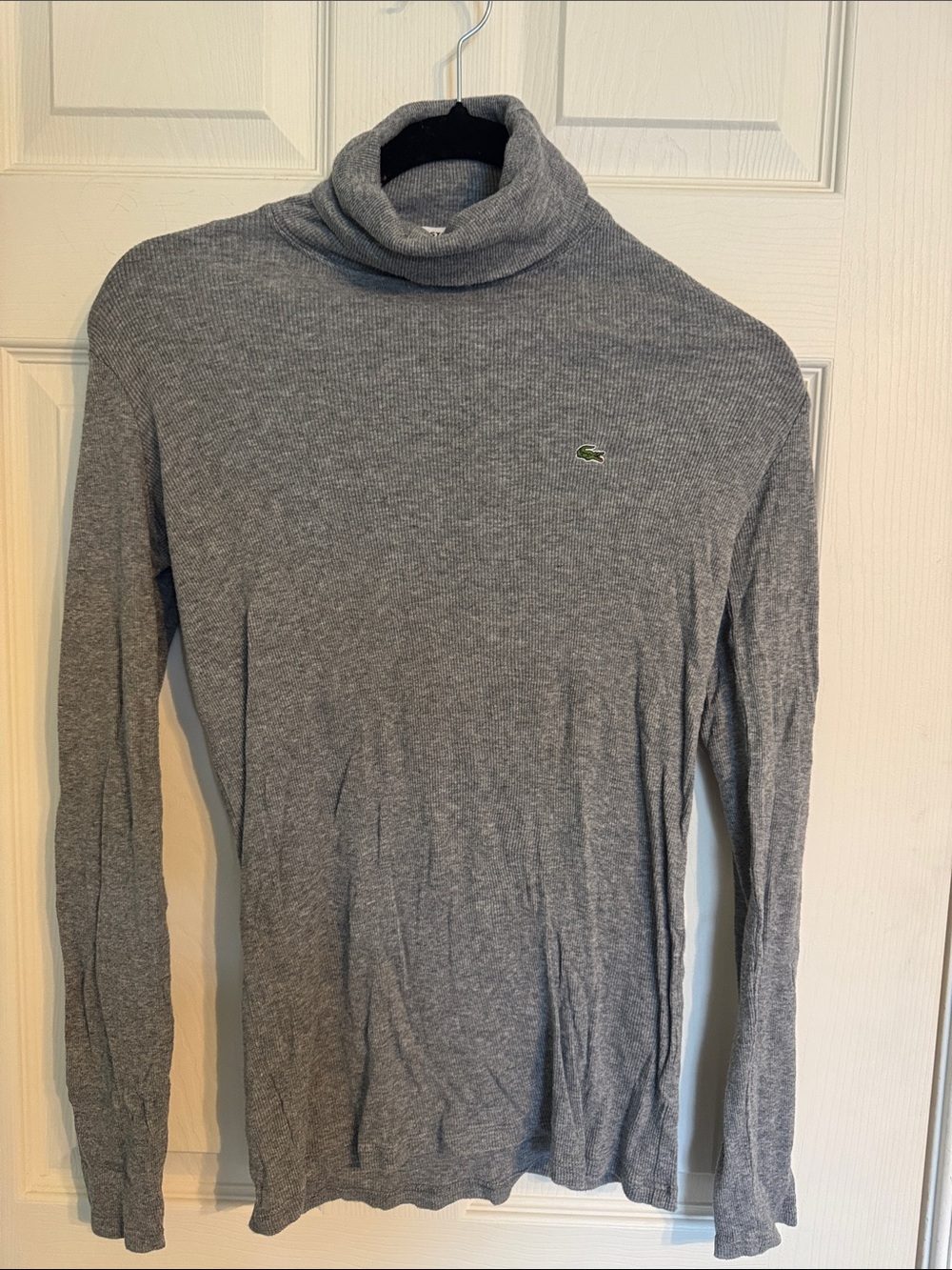 Lacoste Men's Gray Turtleneck Knit Sweater with Green Croc Logo
